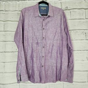 Ted Baker London Linen Blend Longsleeve Button Down Shirt Purple Size 5 XL